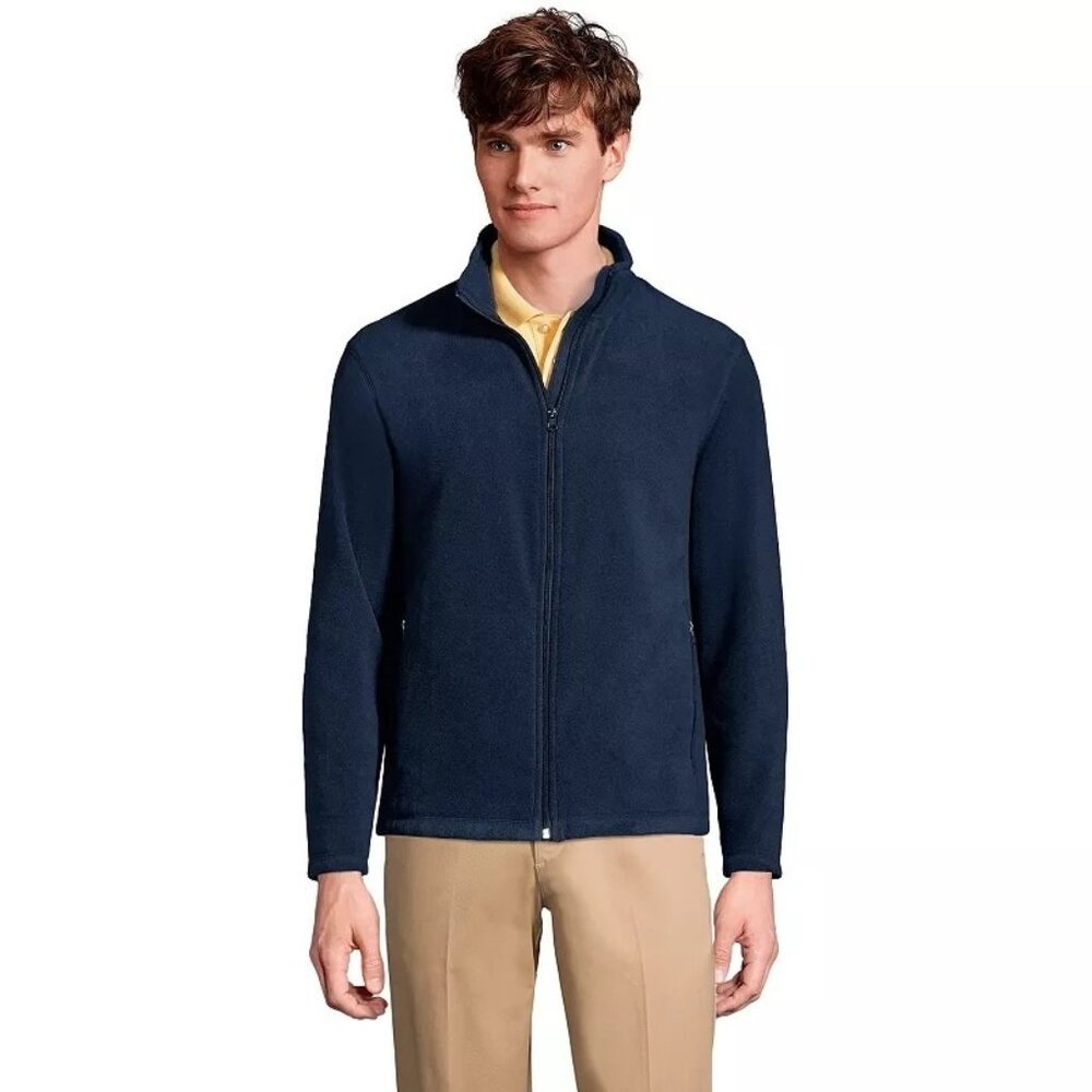 Lands' End Boys' L 14-16 Regular Navy Blue Fleece Full-Zip Jacket warm fall
